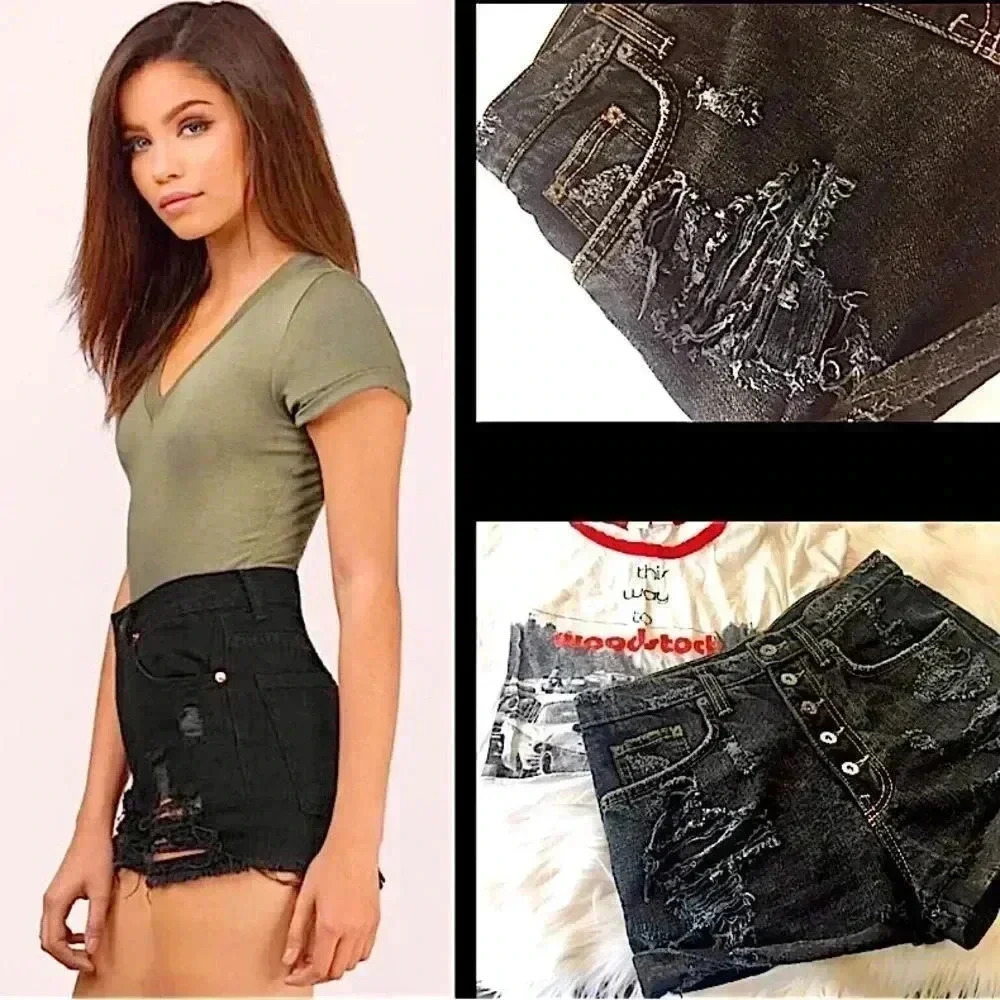 Y2K Carmar Distressed Jean Shorty Short Shorts 90s Festival Size 25